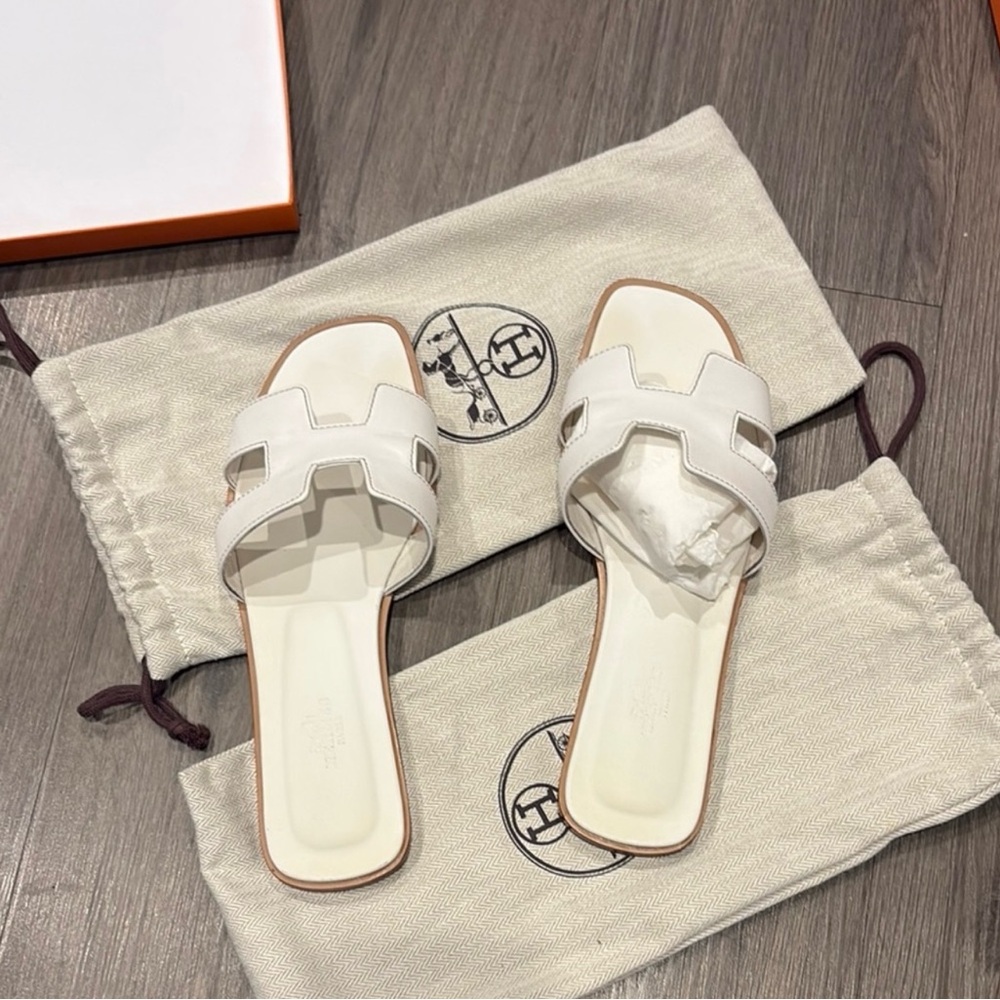 Hermes White Oran Sandals